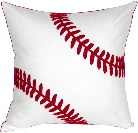 Embroidered Baseball Throw Pillow Cover,Square 18 Inch Decorative Canvas Pillow Cover for Baseball Room Decor(Cover Only)